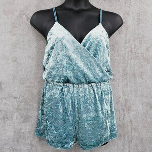 Romeo & Juliet Couture Crushed Velvet Romper M Aqua Blue Green Strappy Short New